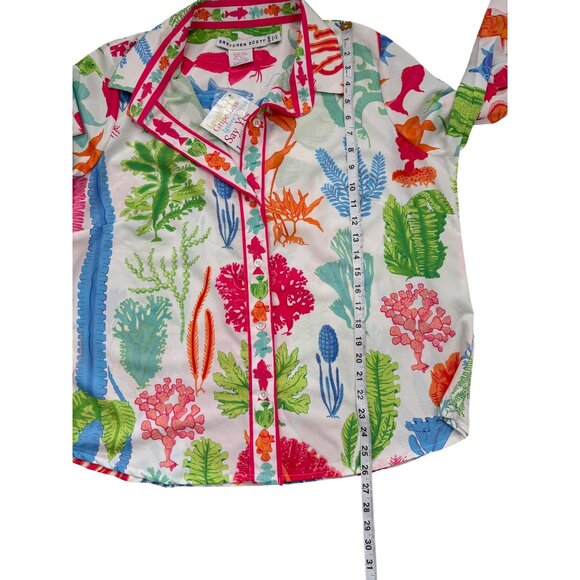 Gretchen Scott Button-Up Top Blouse Sea Sway Brights Ocean Fish Diva XXXL NEW - Picture 6 of 7